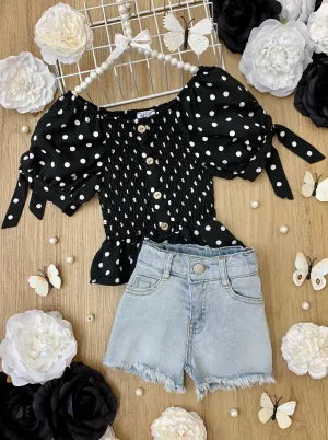 Drop It Like It's Dot Denim Shorts Set