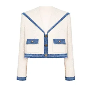 Elegant Short Sailor Collar Patchwork Pockets Pant , Coat