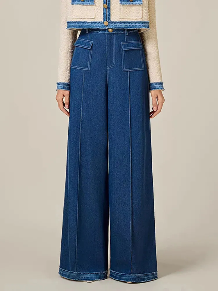 Elegant Short Sailor Collar Patchwork Pockets Pant , Coat