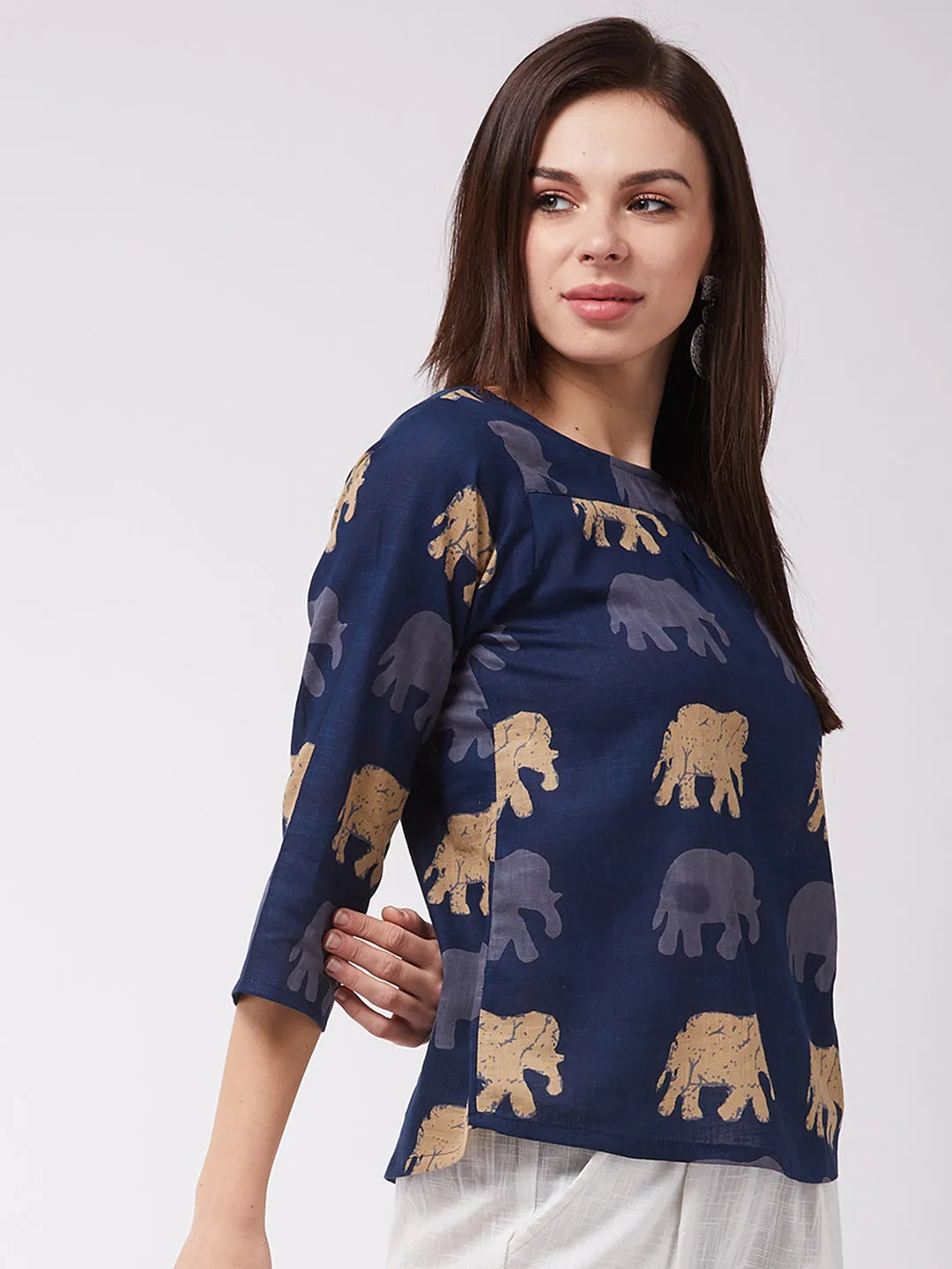 Elephant Print Blue Top