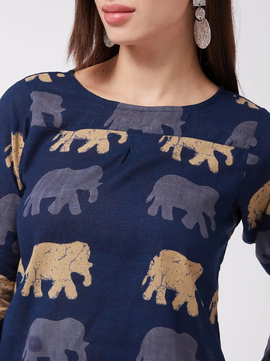 Elephant Print Blue Top