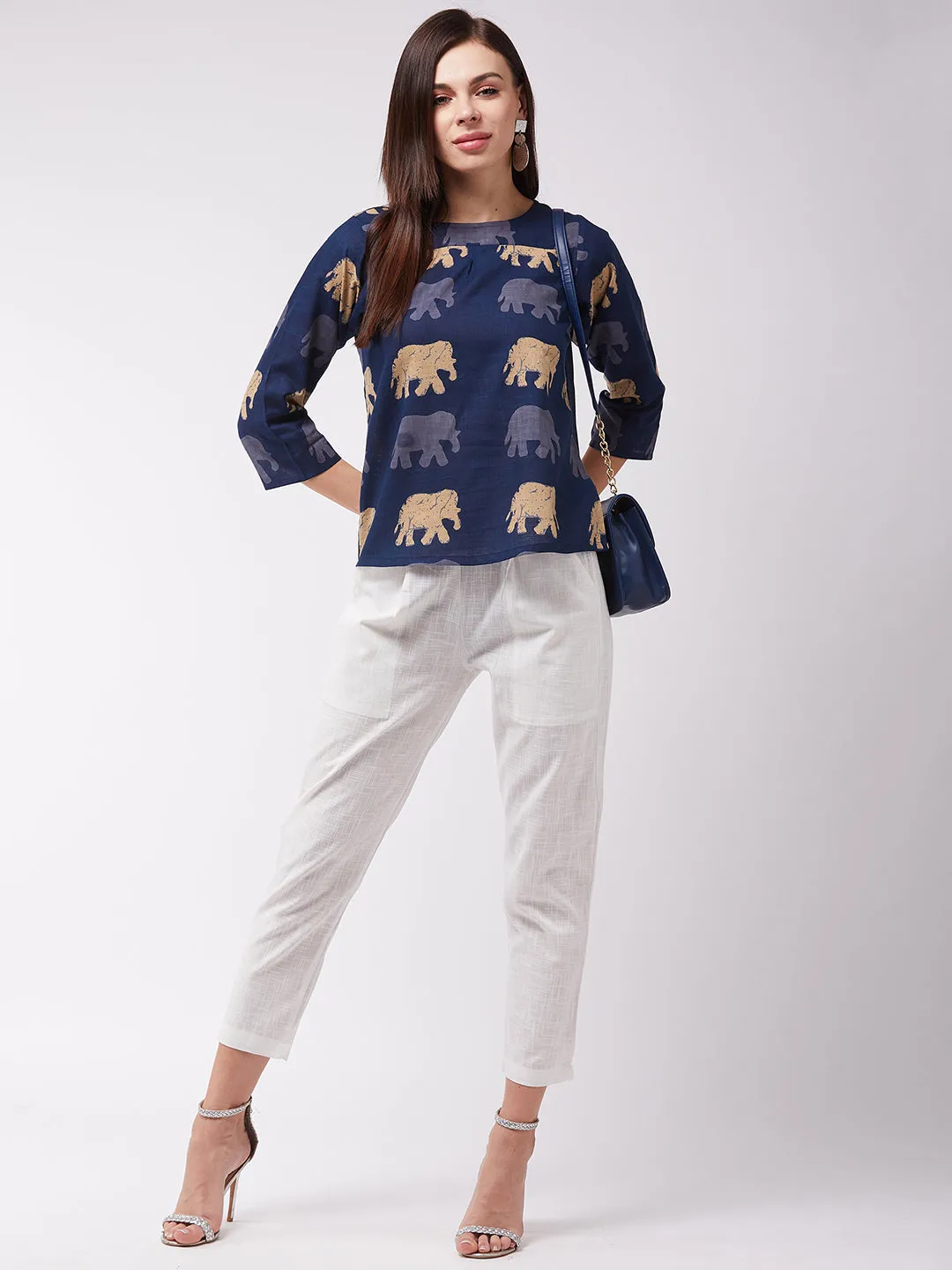 Elephant Print Blue Top