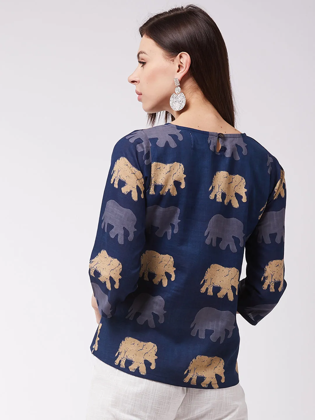 Elephant Print Blue Top