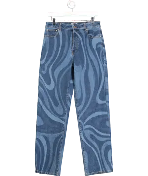Emilio Pucci Blue Marmo Print Straight Leg Jeans UK 10