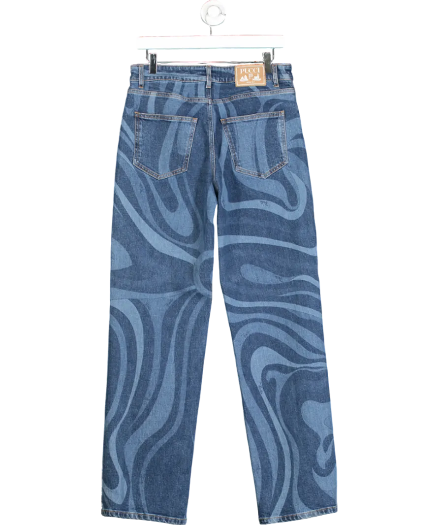 Emilio Pucci Blue Marmo Print Straight Leg Jeans UK 10