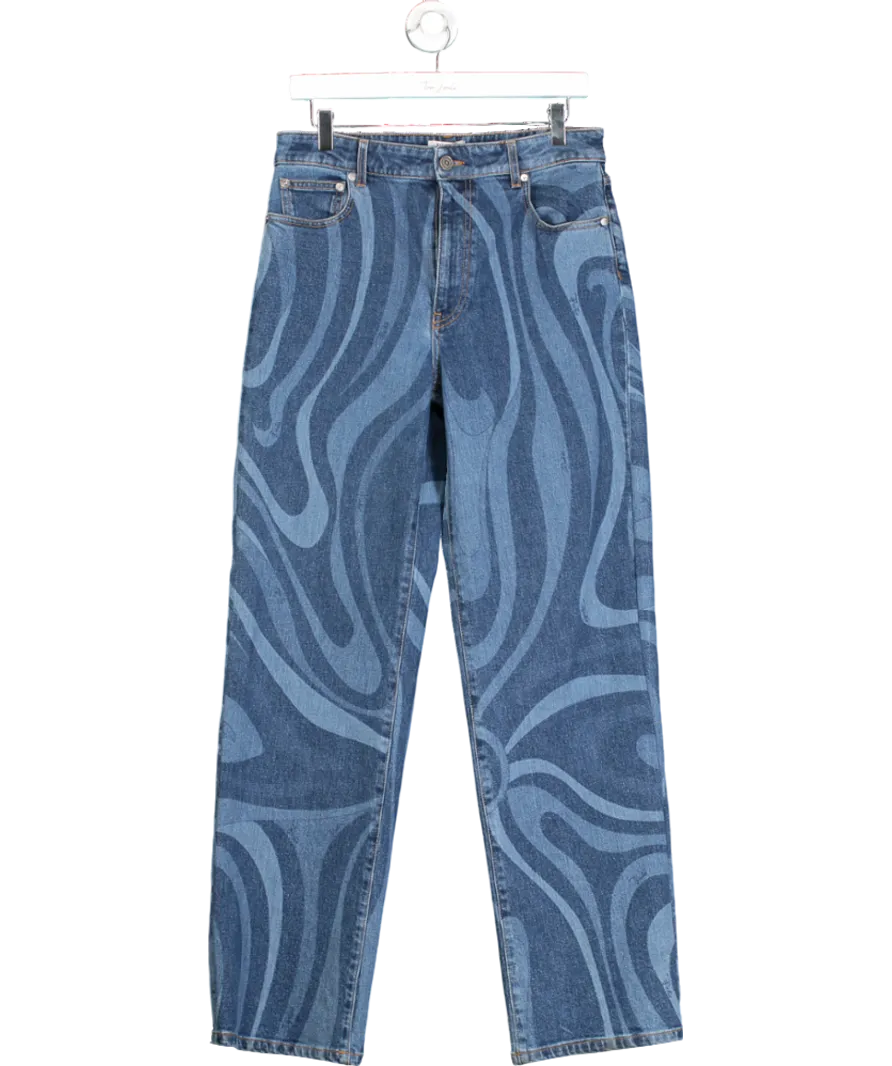 Emilio Pucci Blue Marmo Print Straight Leg Jeans UK 10