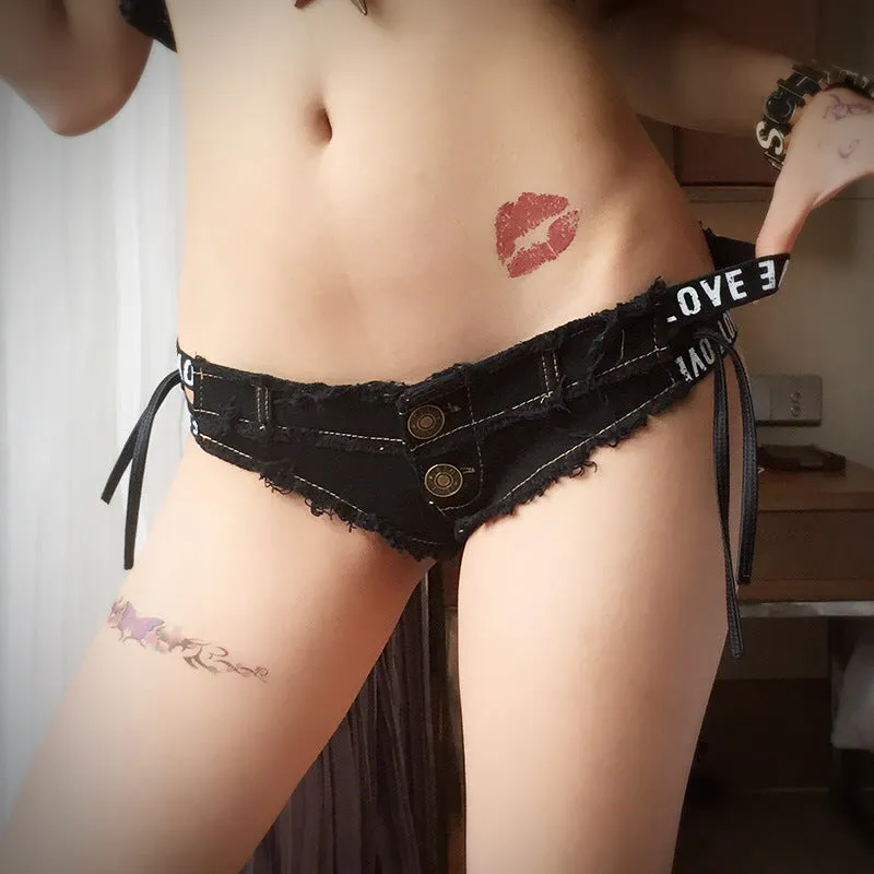 Fashion Low Rise Women's Ripped Mini Denim Shorts Letter Shorts