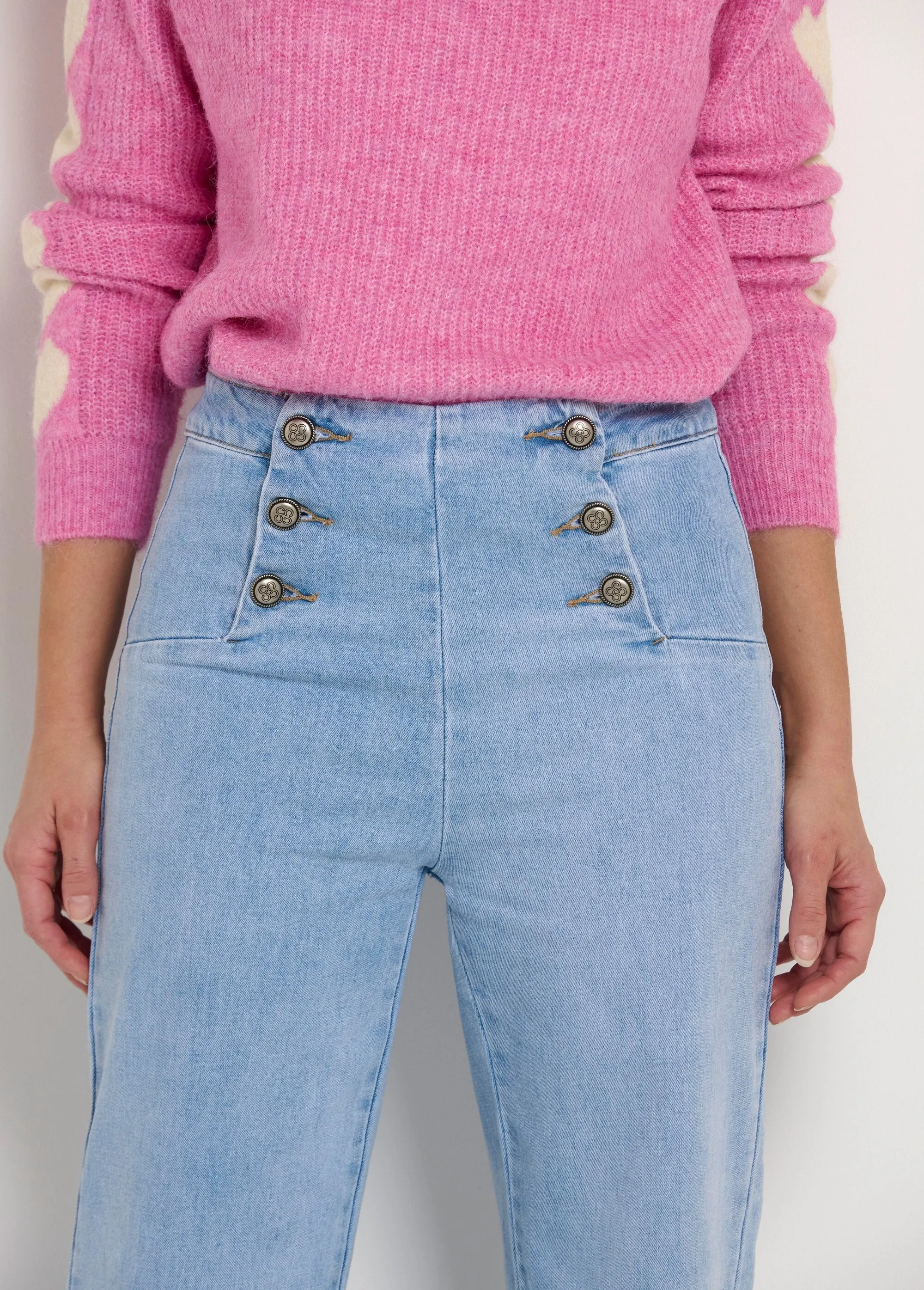 Flare denim bridge pants