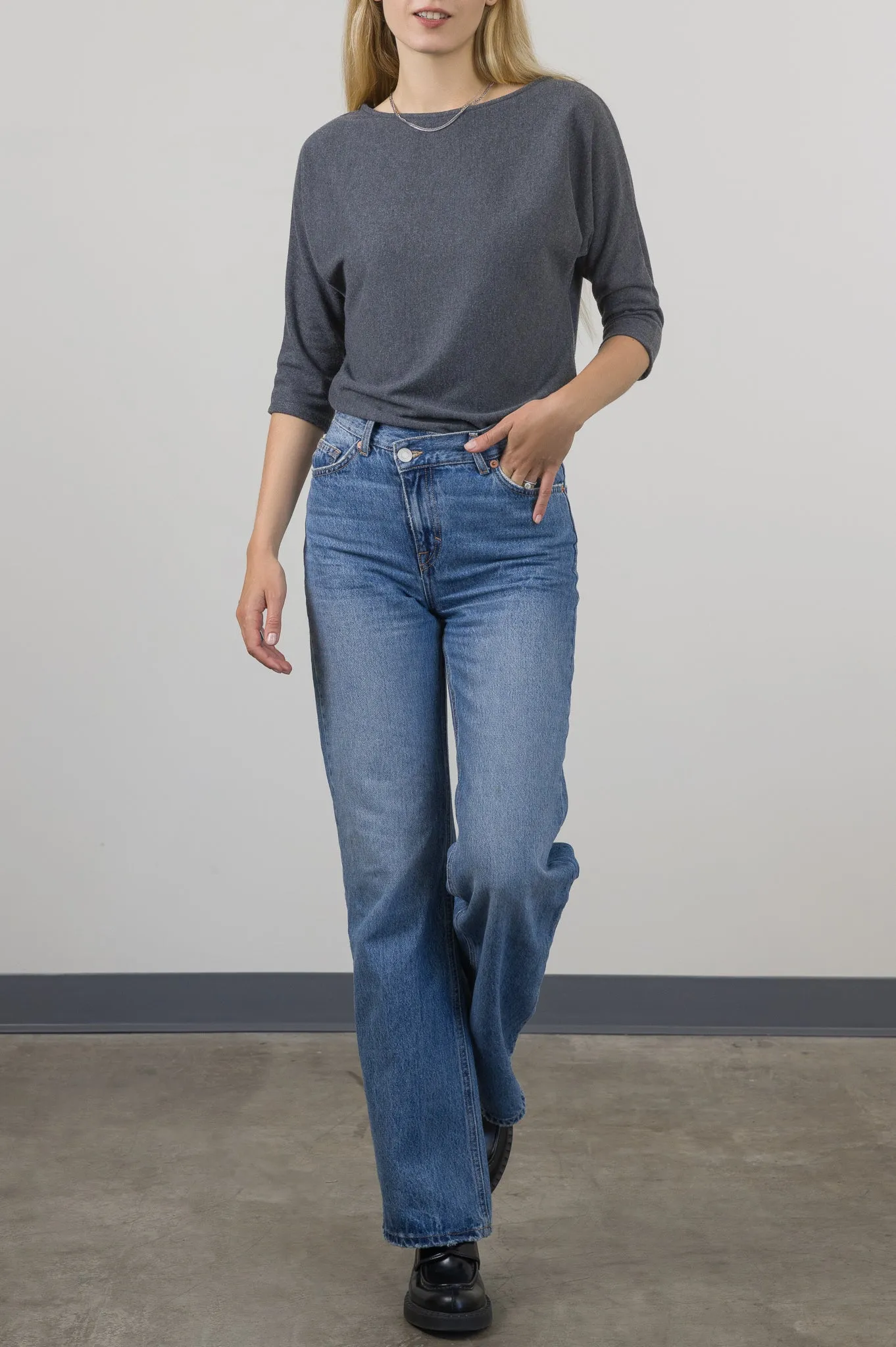 Gia Boat Neck Knit Top Grey by Lenviera