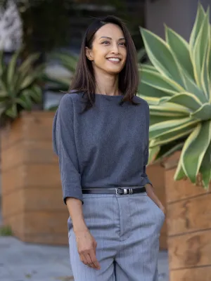 Gia Boat Neck Knit Top Grey