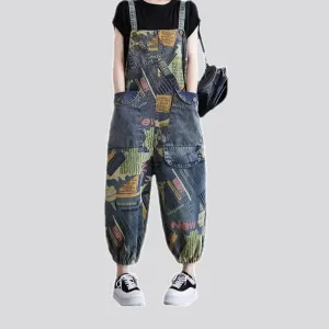 Graphic printed women's jean bib