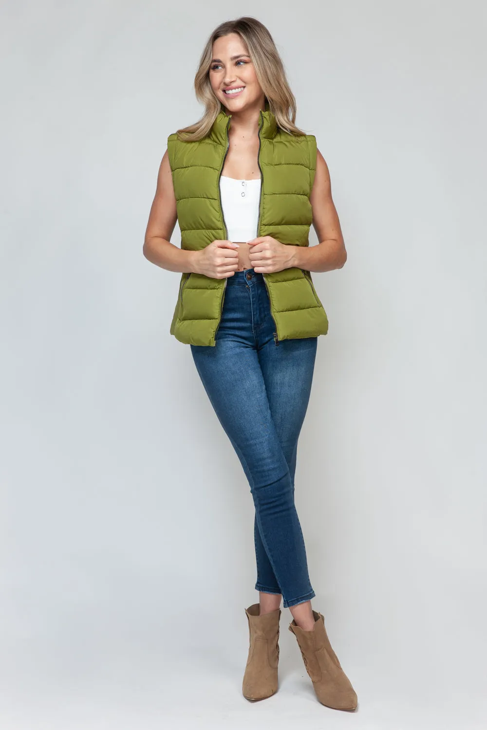 Green Zip Up Turtleneck Vest with Pockets