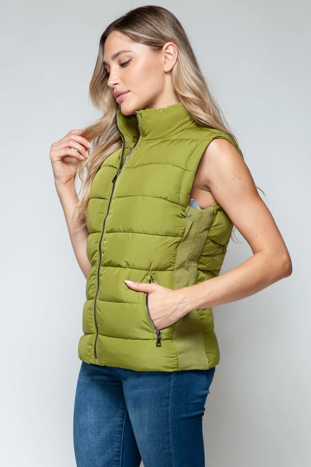 Green Zip Up Turtleneck Vest with Pockets