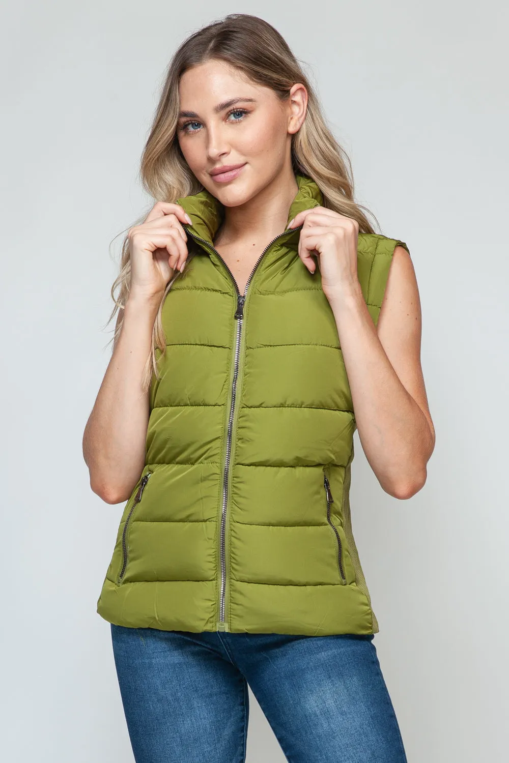 Green Zip Up Turtleneck Vest with Pockets