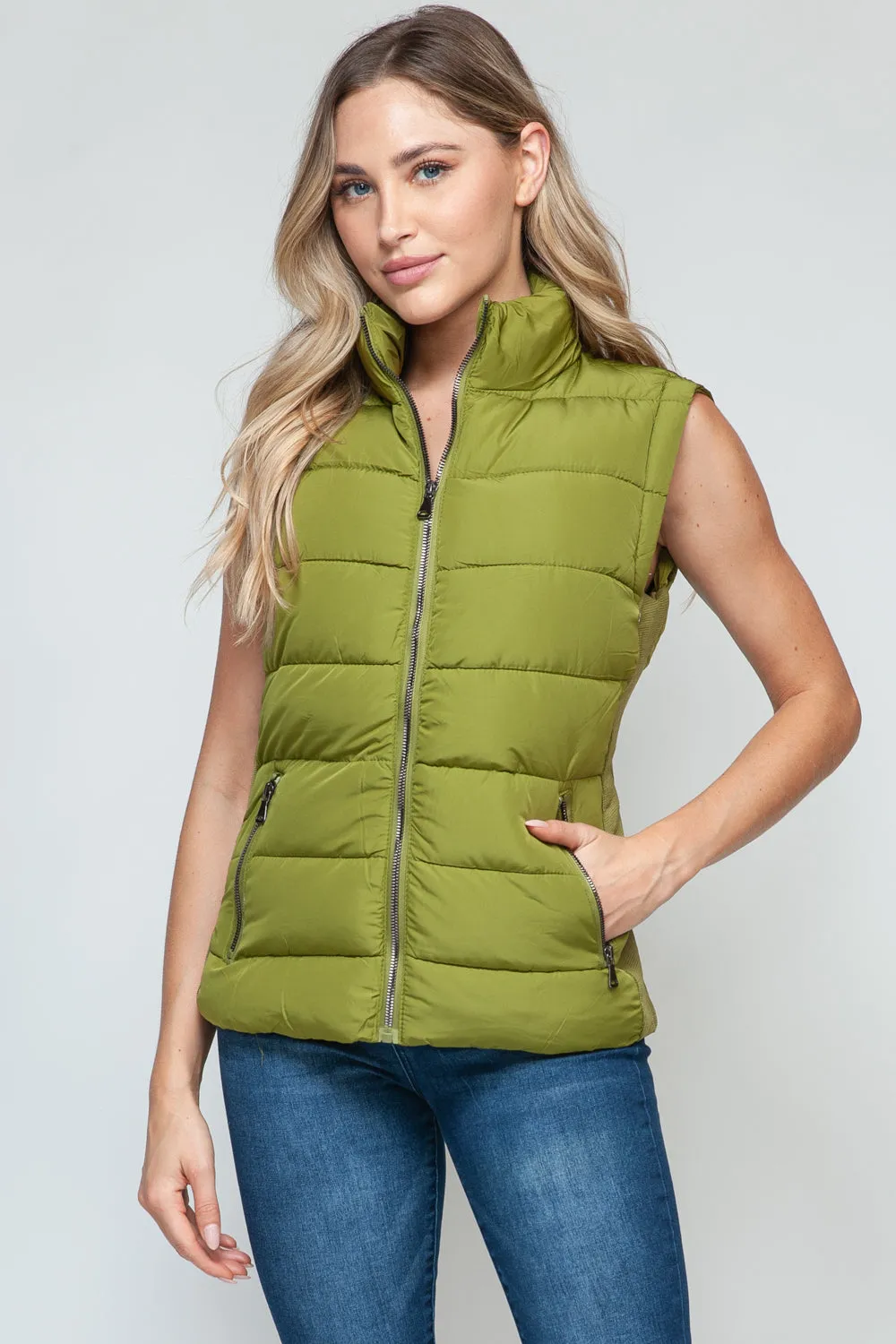 Green Zip Up Turtleneck Vest with Pockets