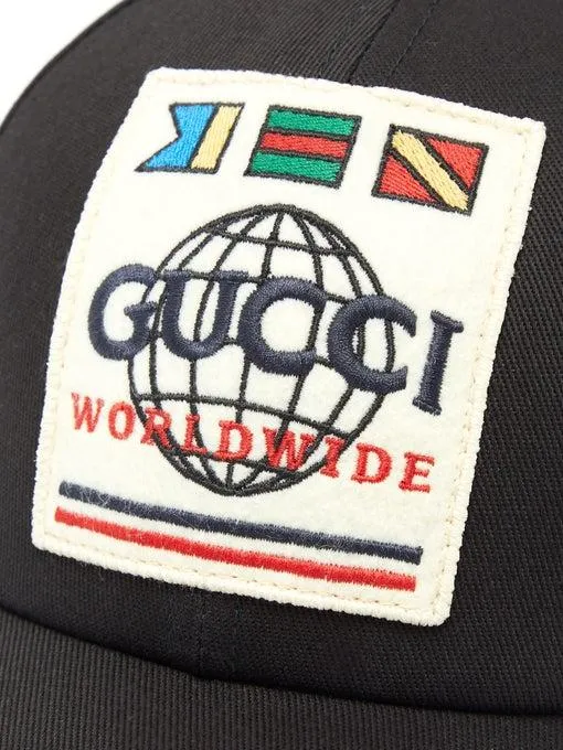 Gucci Worldwide Patch Canvas Baseball Cap in Black