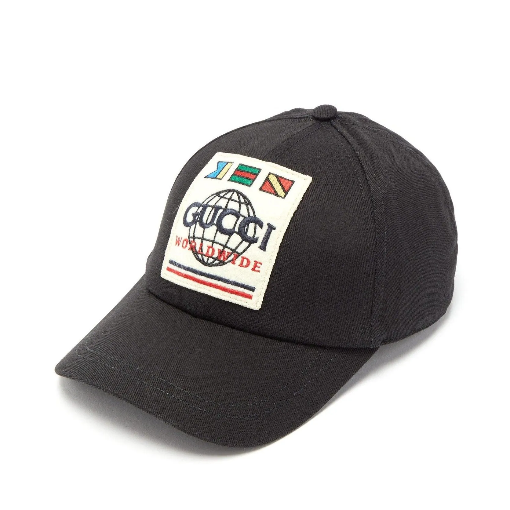 Gucci Worldwide Patch Canvas Baseball Cap in Black