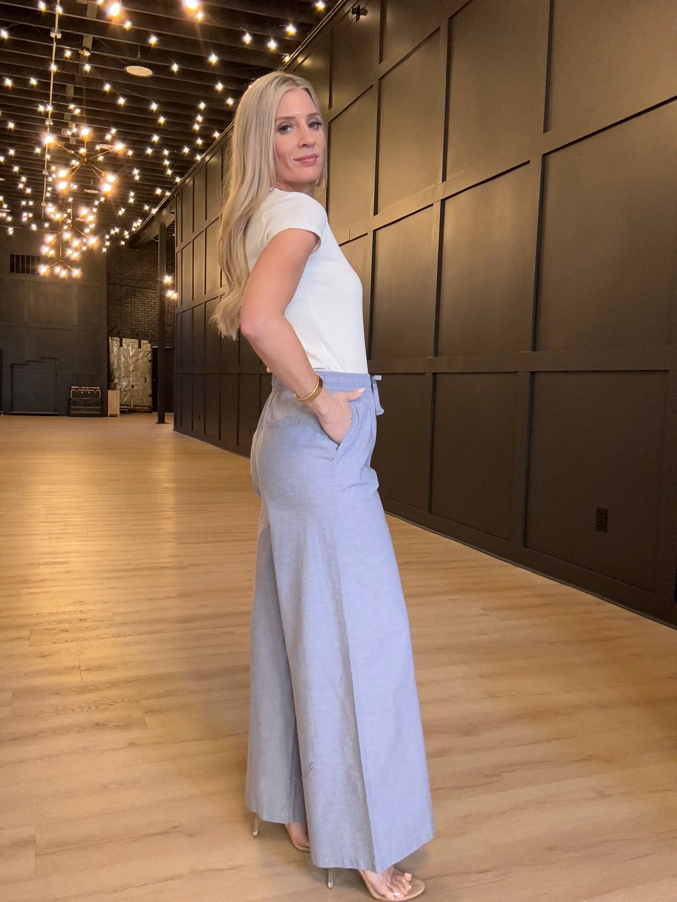 Hancock Temple Wide Leg Pant In Oxford Blue