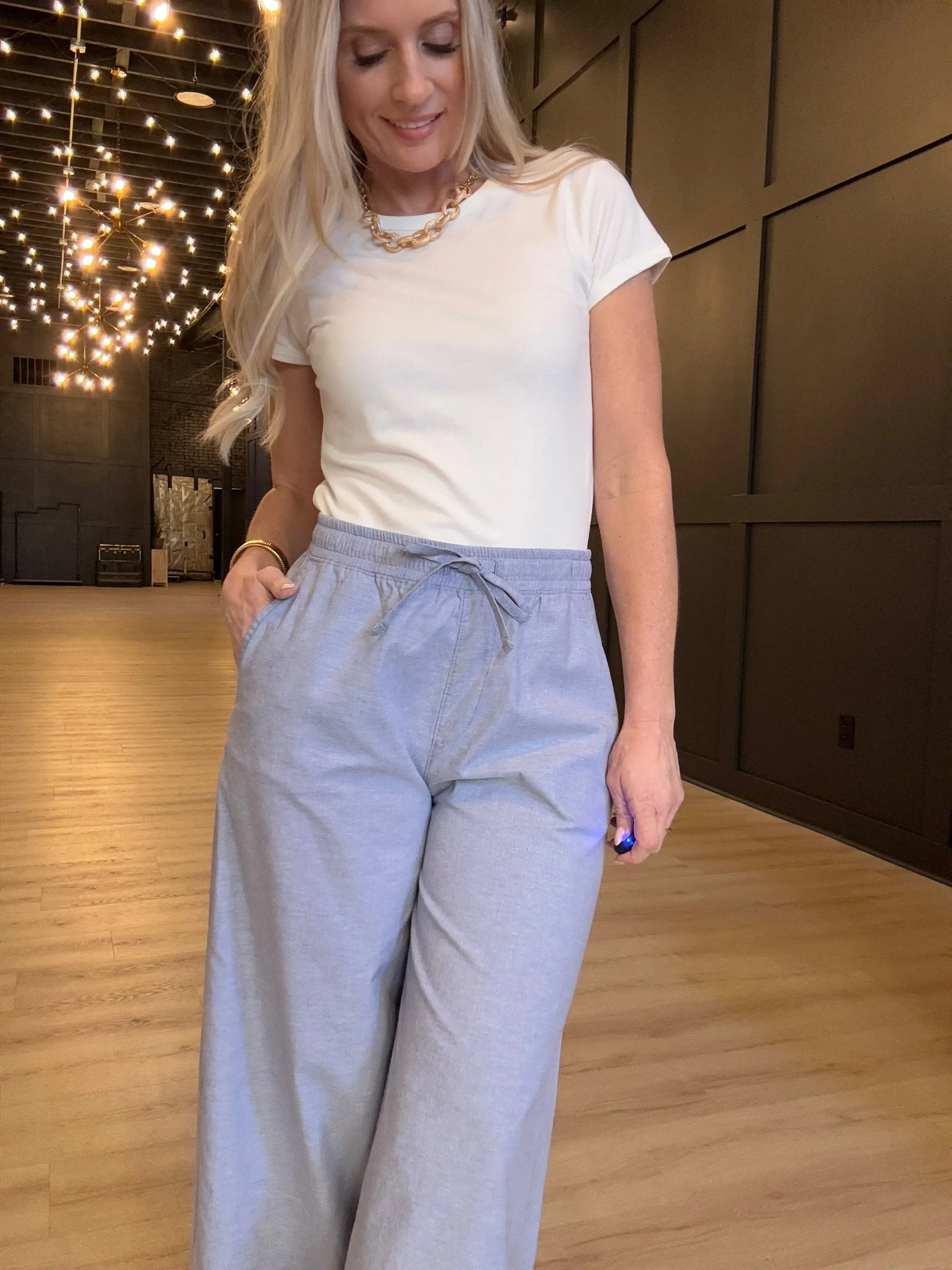 Hancock Temple Wide Leg Pant In Oxford Blue