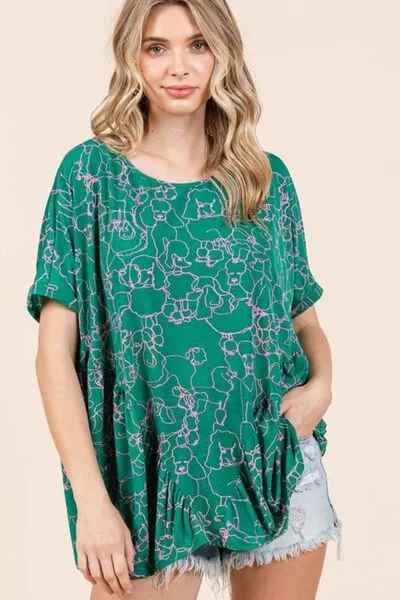 Hazel Blues® |  Mittoshop Abstract Print Round Neck Short Sleeve Top