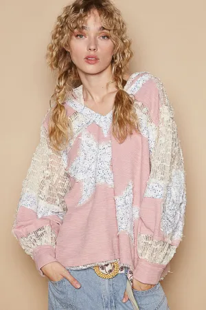 Hazel Blues® |  POL Star Patch Lace Long Sleeve Hooded Top