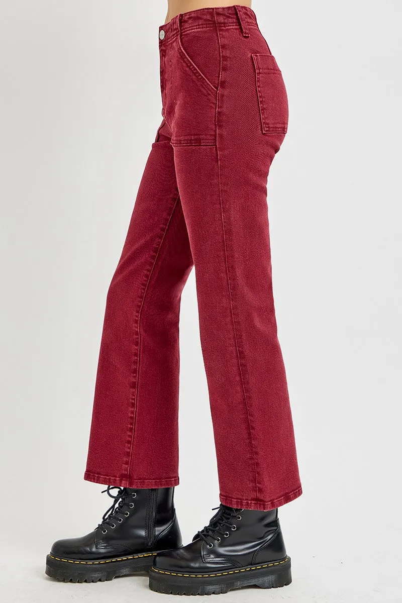 Hazel Blues® |  RISEN High Rise Straight Jeans with Patch Pockets