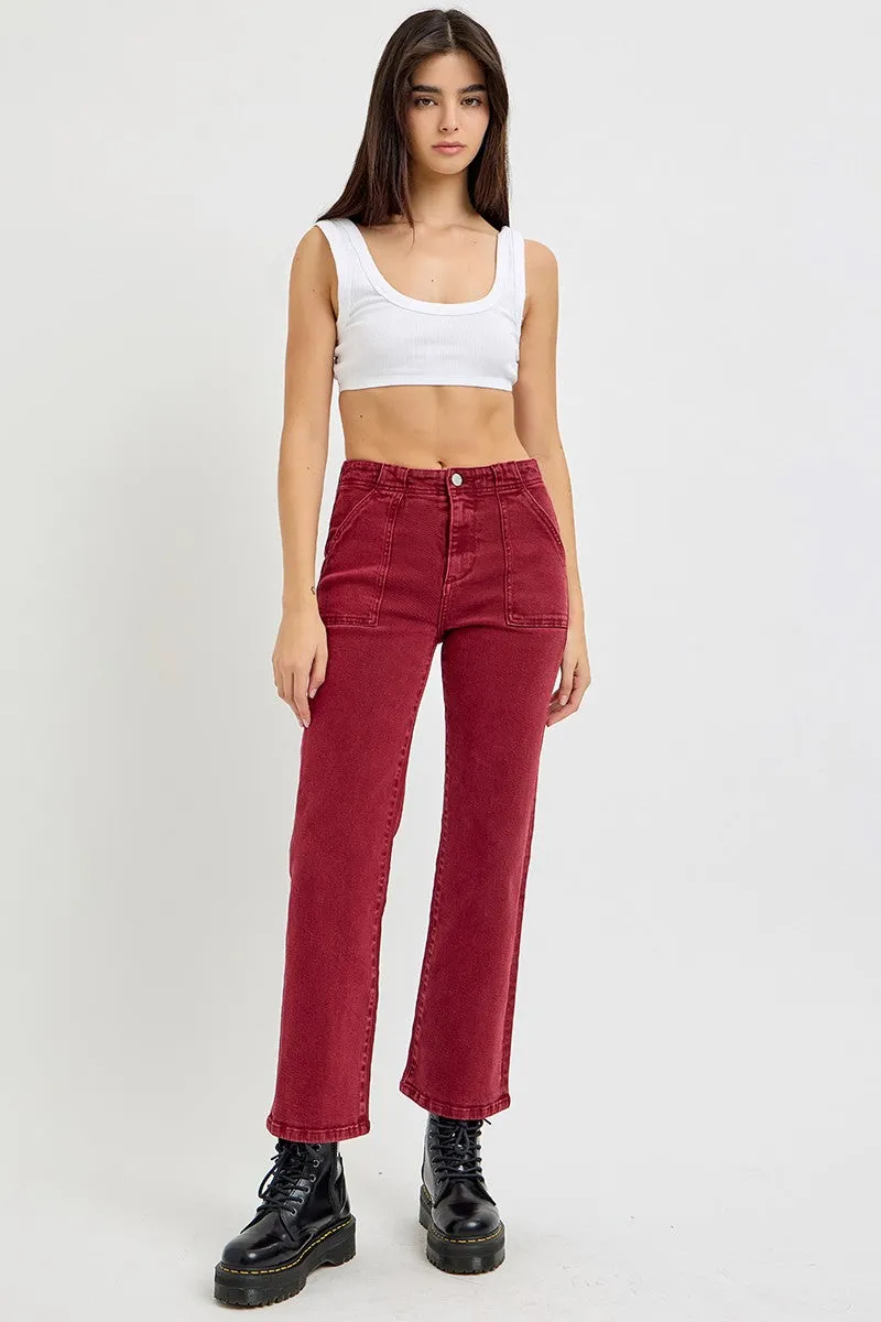 Hazel Blues® |  RISEN High Rise Straight Jeans with Patch Pockets