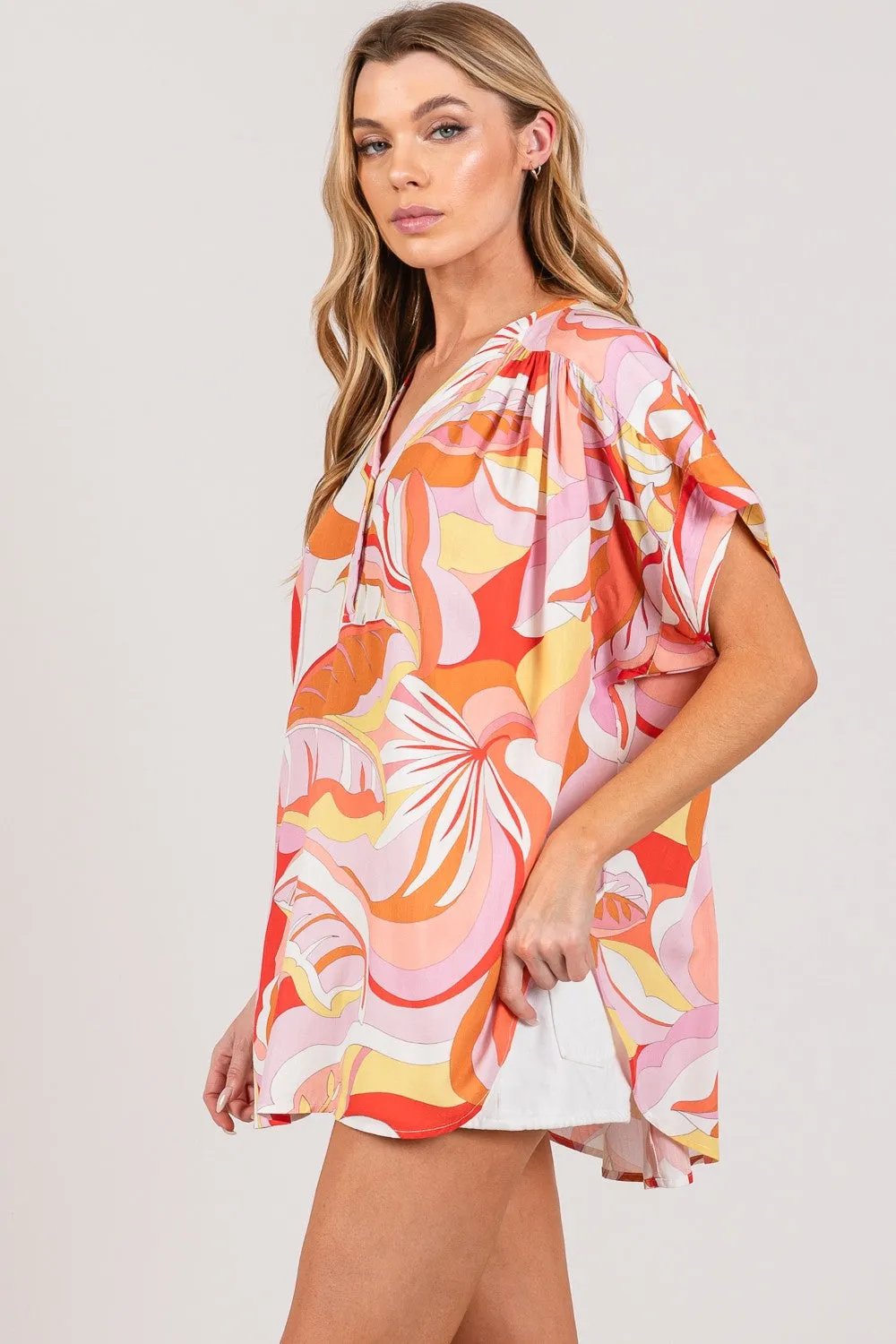 Hazel Blues® |  SAGE   FIG Abstract Print Half Button Blouse