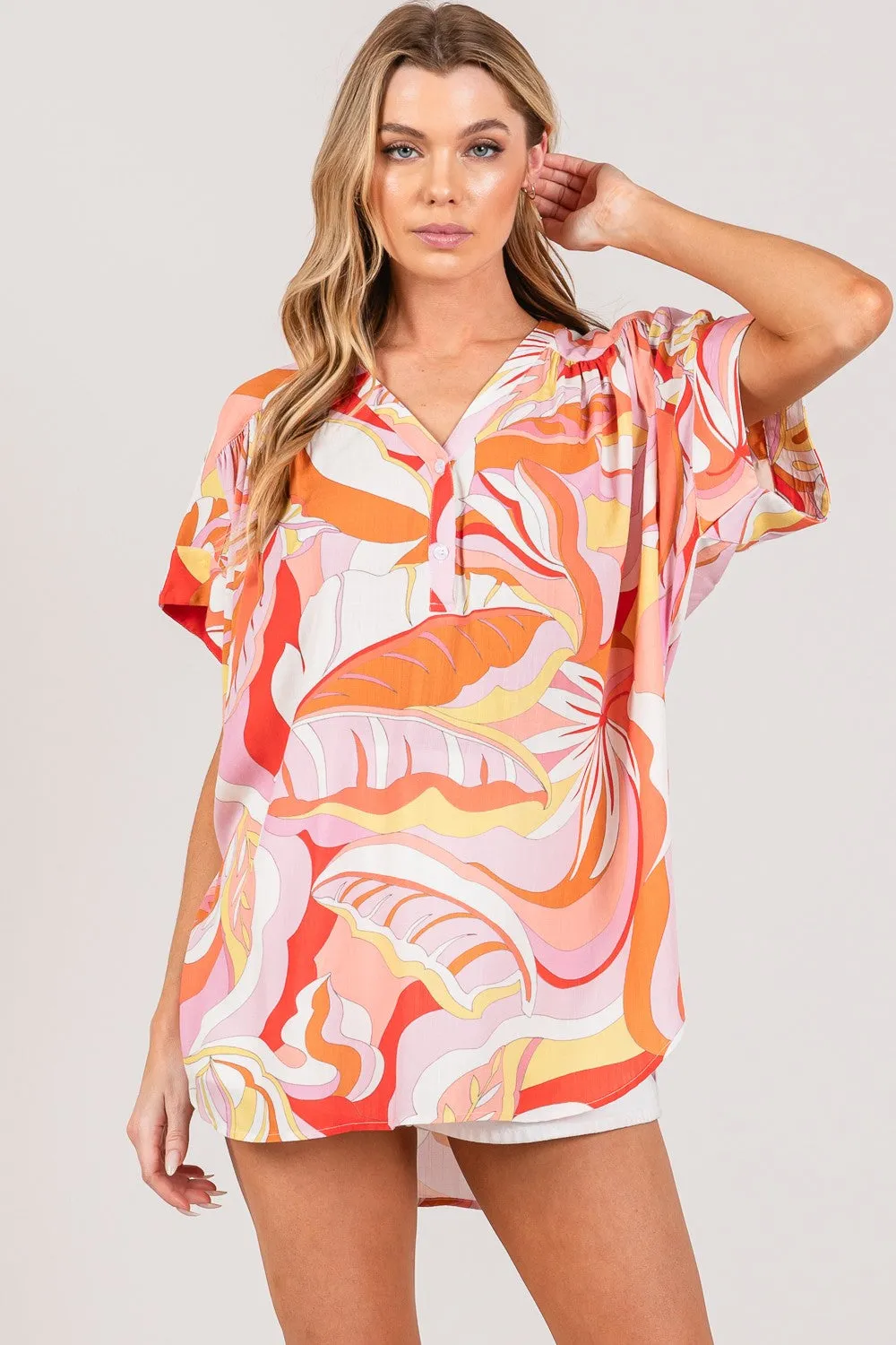 Hazel Blues® |  SAGE   FIG Abstract Print Half Button Blouse