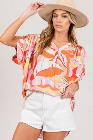 Hazel Blues® |  SAGE   FIG Abstract Print Half Button Blouse