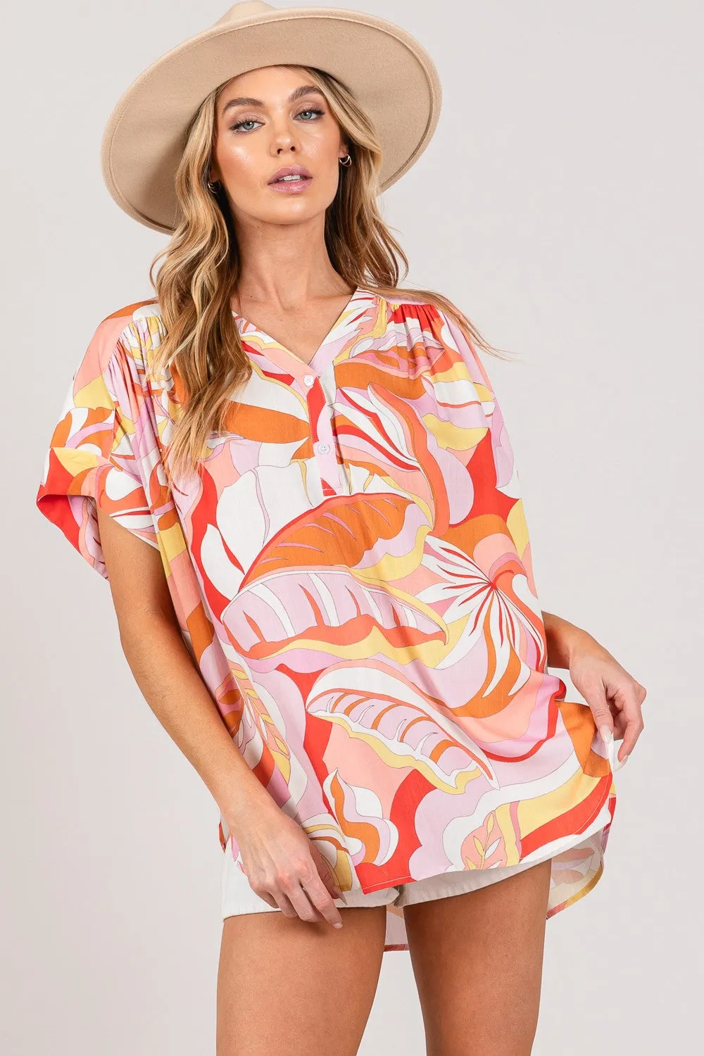 Hazel Blues® |  SAGE   FIG Abstract Print Half Button Blouse