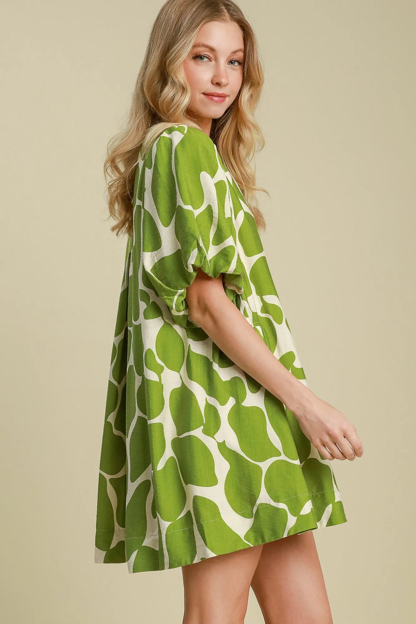 Hazel Blues® |  Umgee Two Tone Abstract Print Puff Sleeve Dress