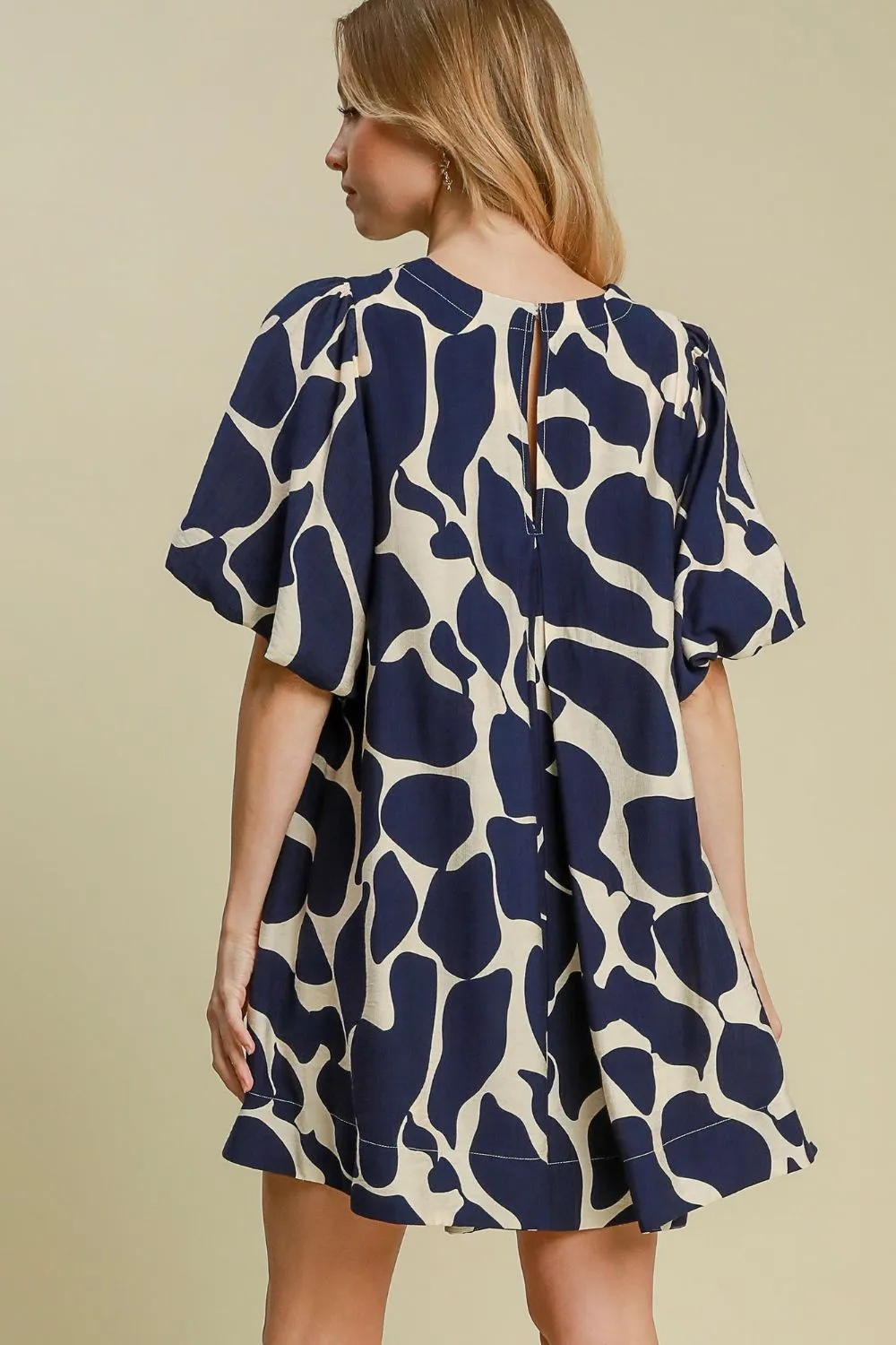 Hazel Blues® |  Umgee Two Tone Abstract Print Puff Sleeve Dress