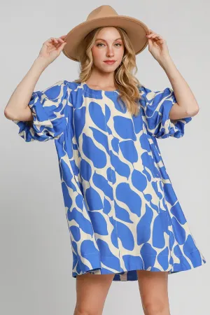 Hazel Blues® |  Umgee Two Tone Abstract Print Puff Sleeve Dress