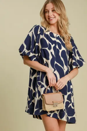 Hazel Blues® |  Umgee Two Tone Abstract Print Puff Sleeve Dress