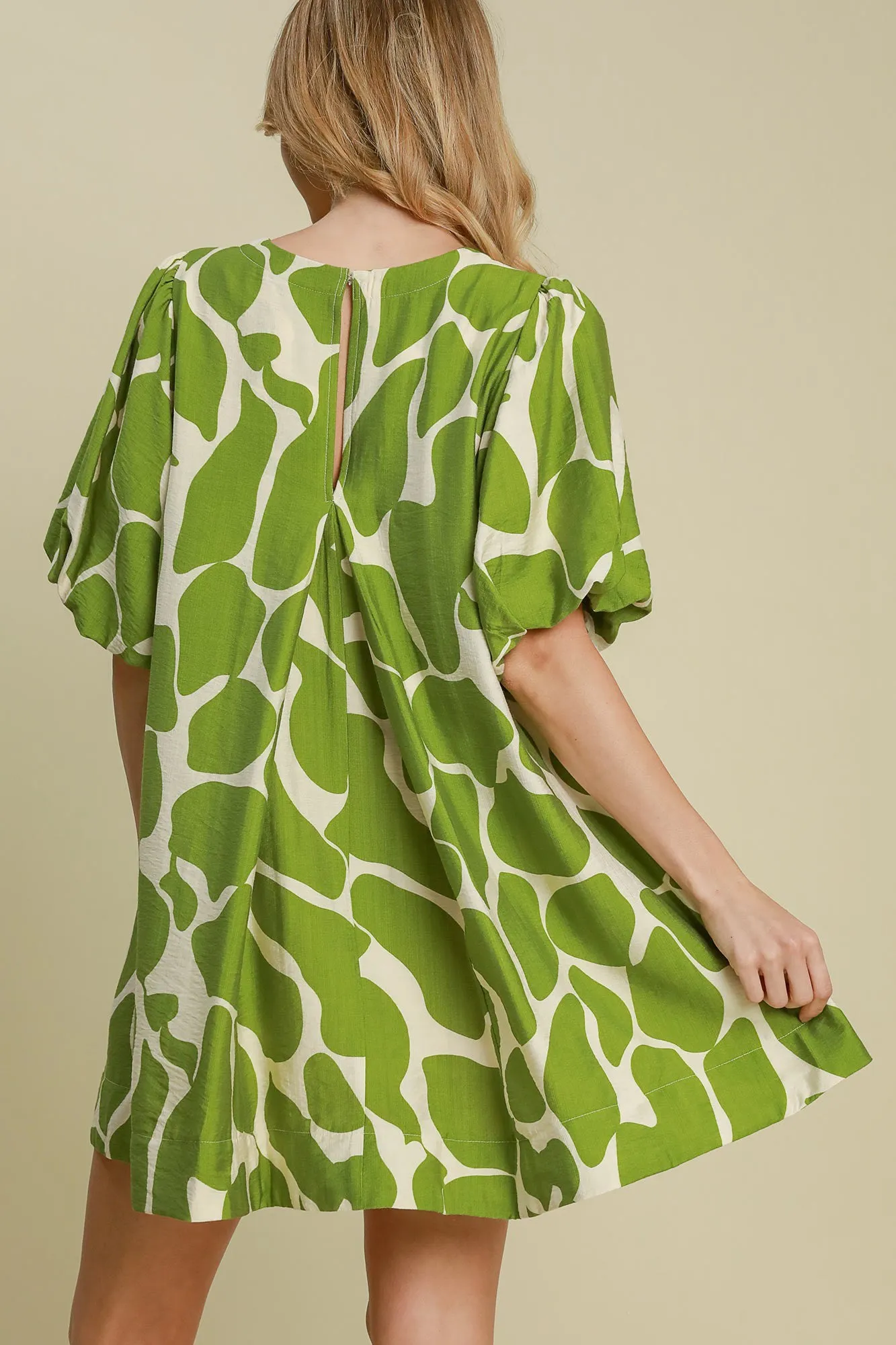 Hazel Blues® |  Umgee Two Tone Abstract Print Puff Sleeve Dress