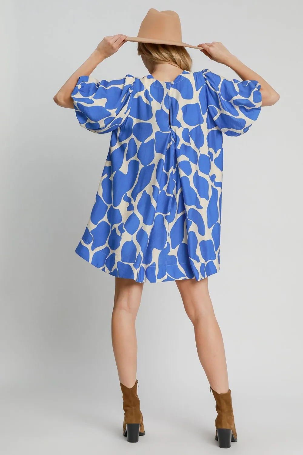 Hazel Blues® |  Umgee Two Tone Abstract Print Puff Sleeve Dress