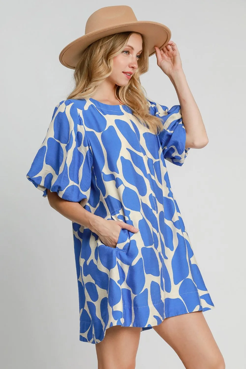 Hazel Blues® |  Umgee Two Tone Abstract Print Puff Sleeve Dress
