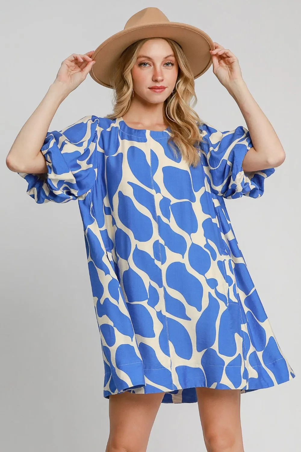 Hazel Blues® |  Umgee Two Tone Abstract Print Puff Sleeve Dress