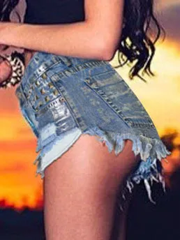 High-waist Slim Fit Rivet Denim Hot Shorts