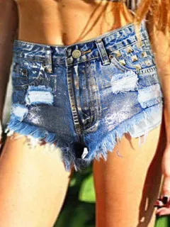 High-waist Slim Fit Rivet Denim Hot Shorts