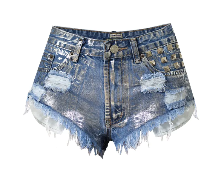 High-waist Slim Fit Rivet Denim Hot Shorts