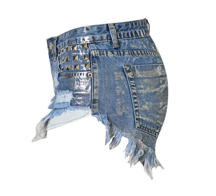 High-waist Slim Fit Rivet Denim Hot Shorts