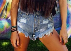 High-waist Slim Fit Rivet Denim Hot Shorts