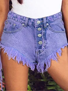 High-waisted Buckled Worn Bandage Denim Shorts