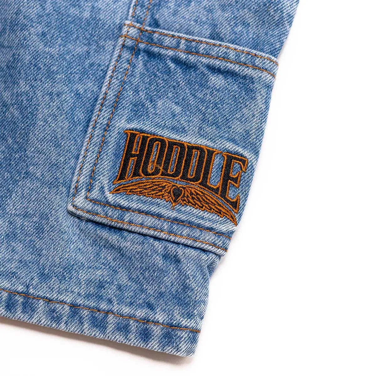 Hoddle - Carpenter Heart Jean Shorts Laser Paint Splatter Light Wash