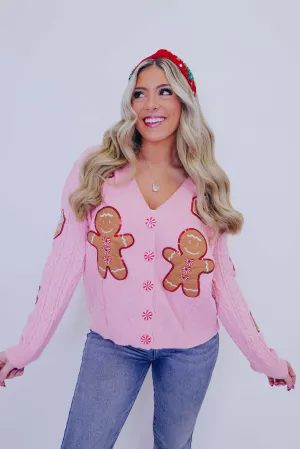 Holiday Whimsey Gingerbread Patch Cardigan