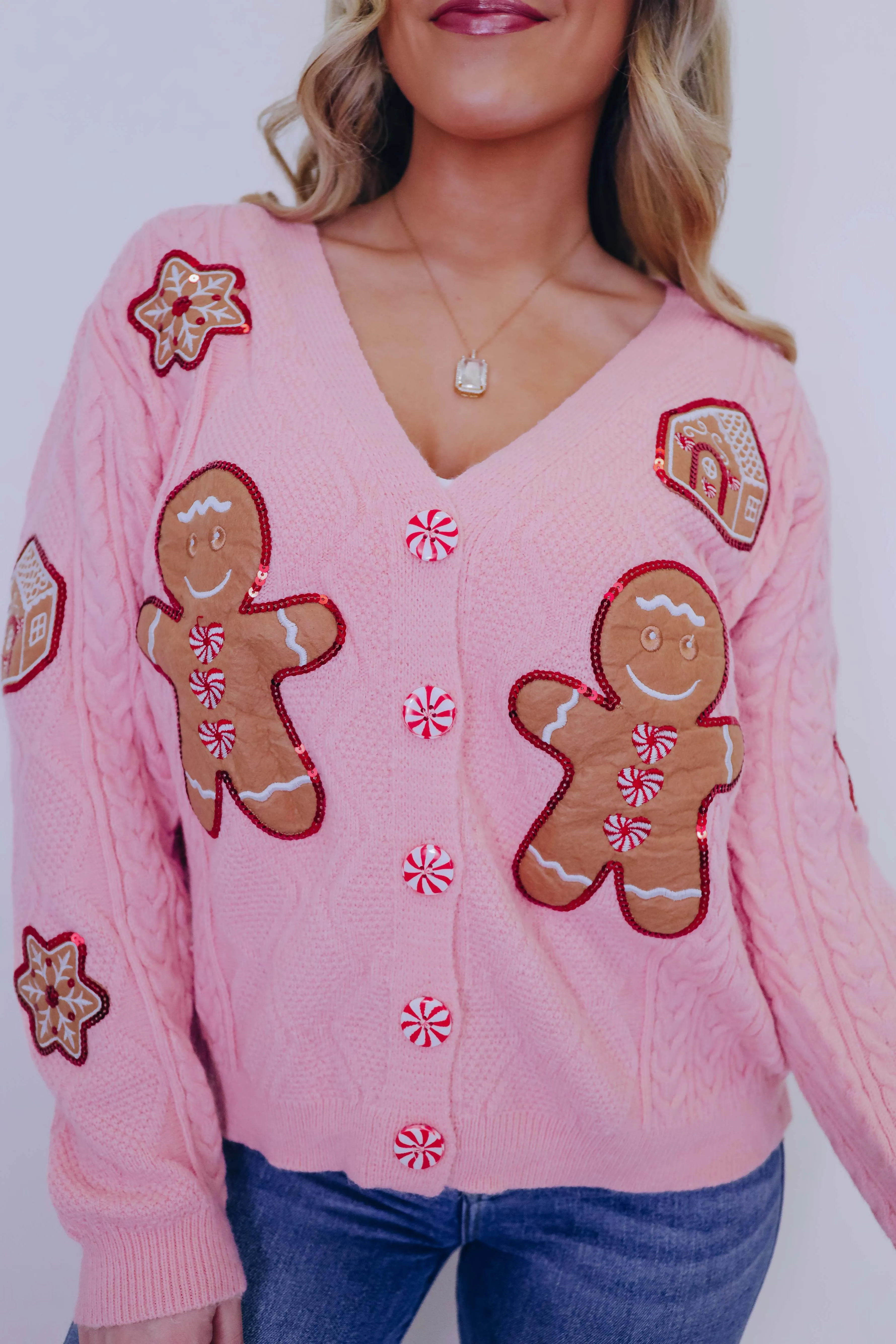Holiday Whimsey Gingerbread Patch Cardigan