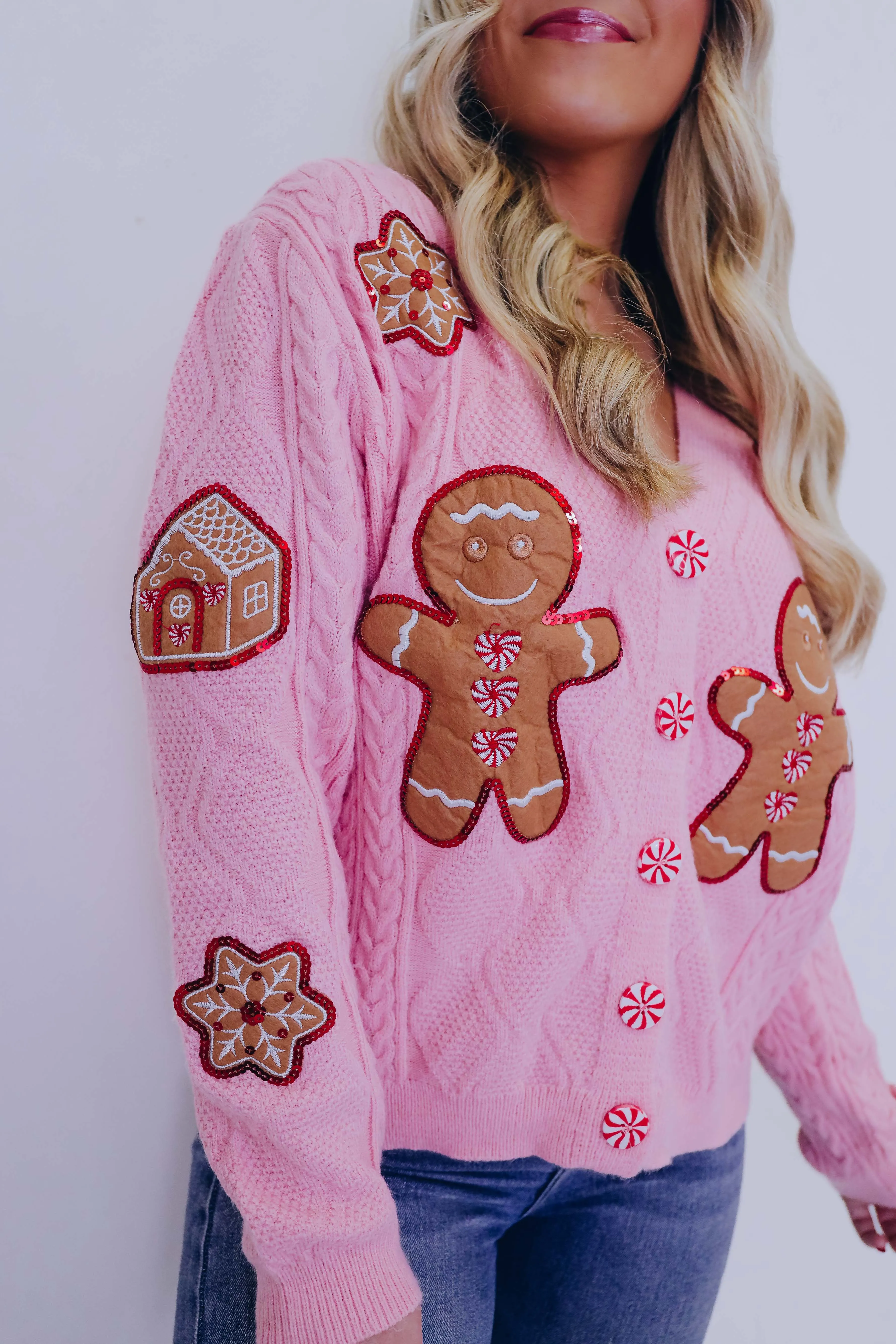 Holiday Whimsey Gingerbread Patch Cardigan