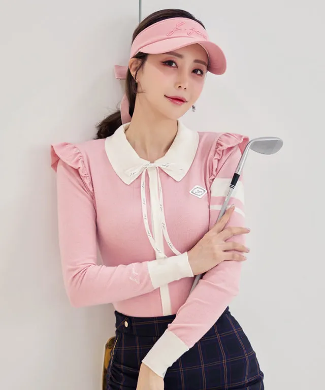 J.Jane Shoulder Frill Knit Zip-Up (Pink)
